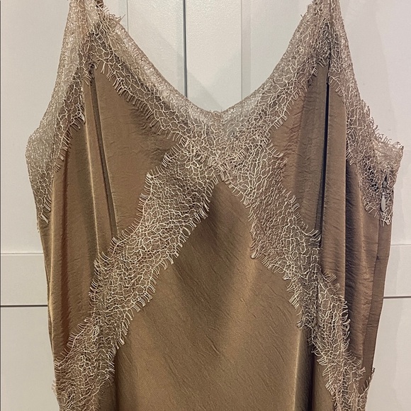 Elegant Tan Lace-Trimmed Maxi Slip Dress - Picture 2 of 5